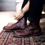 Mens Leather Lace Up Ankle Boots Durable Everyday Wear Coffee