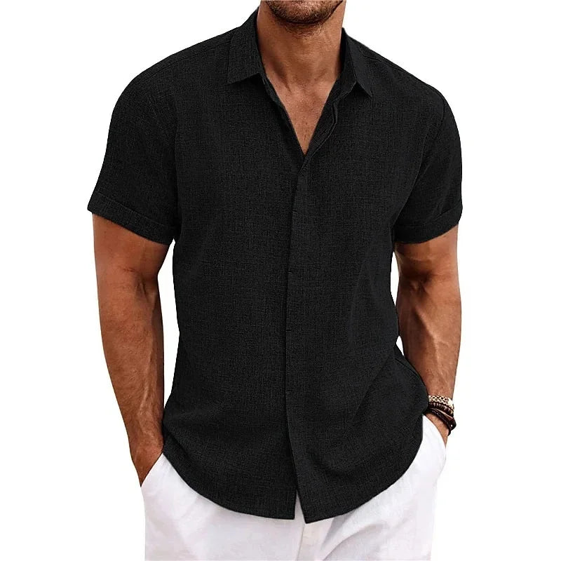 Men's Summer Linen Shirt Breathable for Warm Weather Black