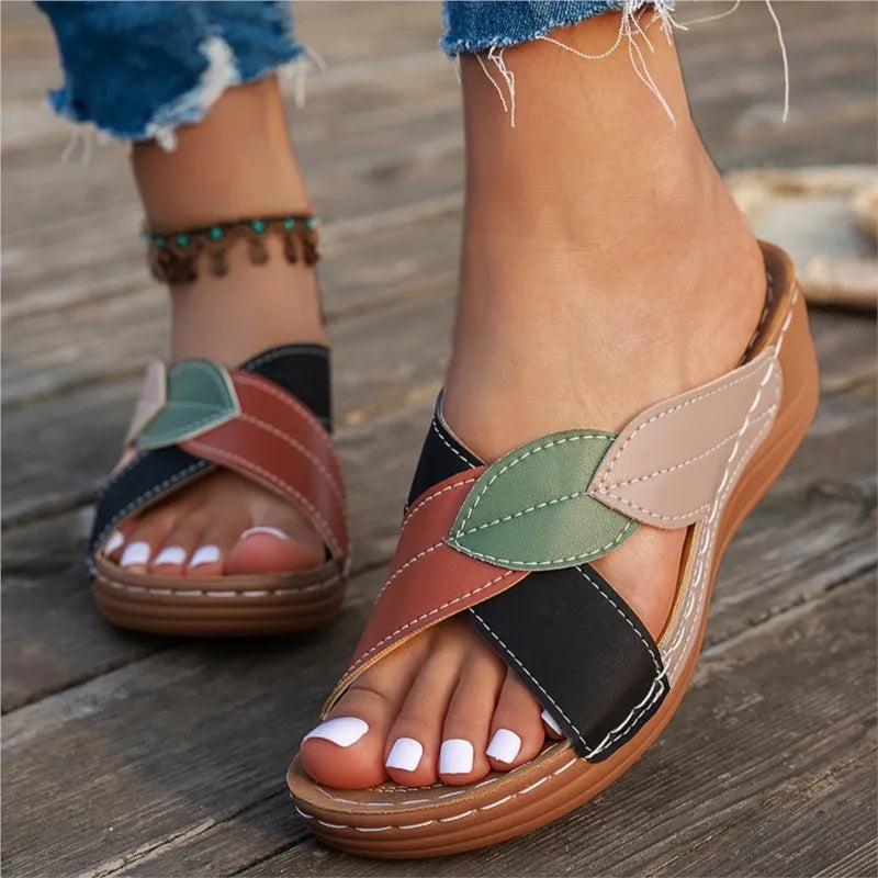 Women's Retro Leaf Slip-On Sandals-MODAUTLET