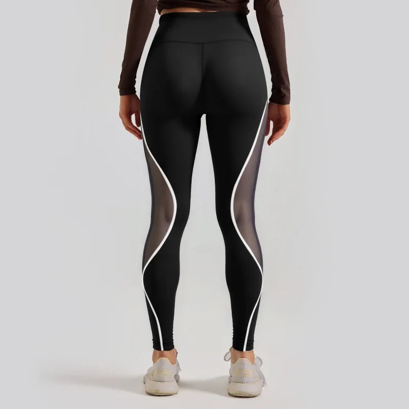 Women's High-Waist Color-Block Mesh Yoga Pants for Workouts