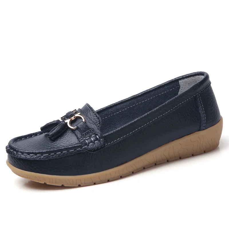 Women's Genuine Leather Tassel Moccasins Black