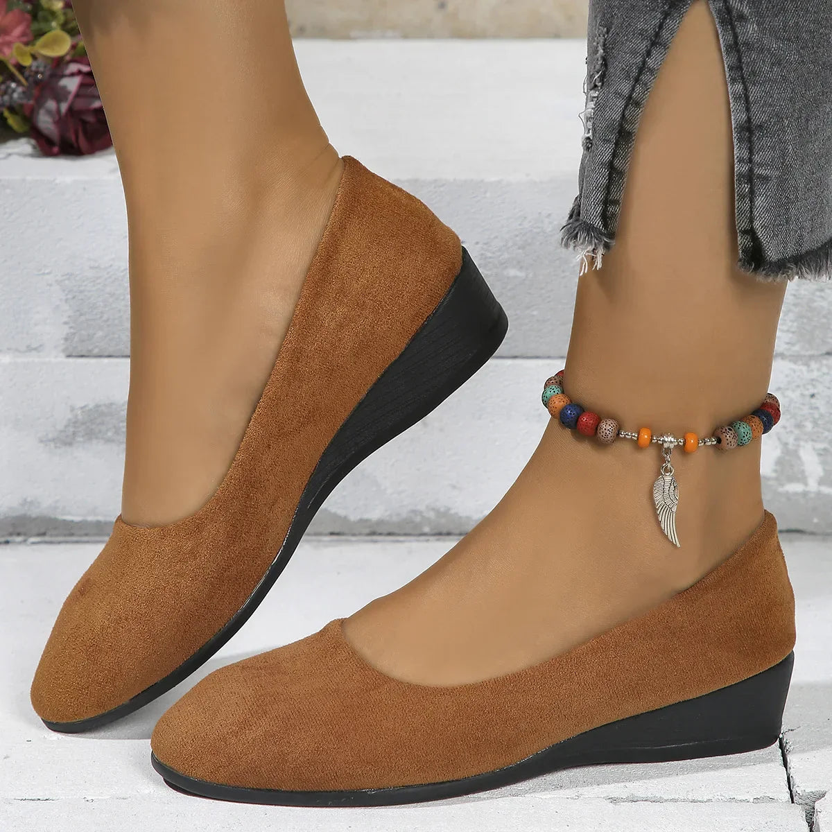 Women's Elegant Lightweight Non-Slip Wedge Shoes Brown