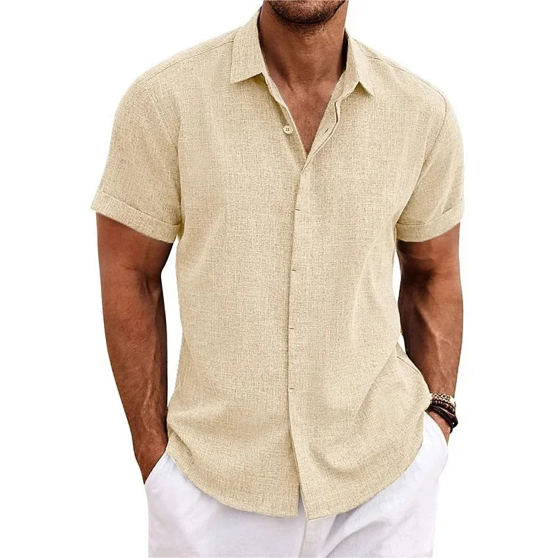 Men's Summer Linen Shirt Breathable for Warm Weather Khaki