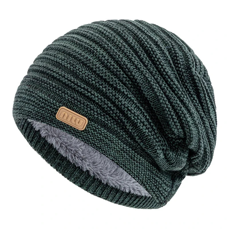 Unisex Striped Slouchy Winter Hat Army Green 56cm-60cm
