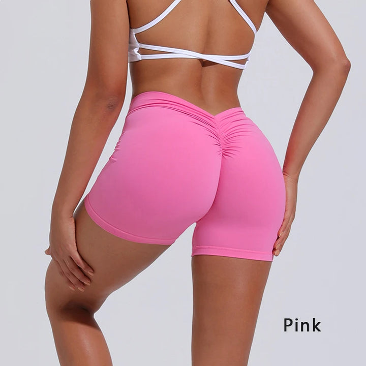 Women's High Waisted V-Back Yoga Shorts for Fitness and Training