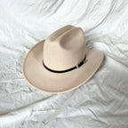 Vintage Western Cowboy Hat – Adjustable Leather Wide Brim Beige 57-59CM
