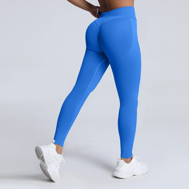 Women's Push-Up Low-Rise Seamless Yoga Leggings for Fitness Electric Blue