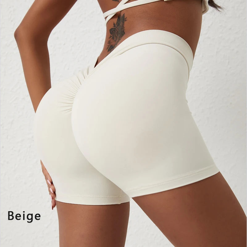 Women's High Waisted V-Back Yoga Shorts for Fitness and Training