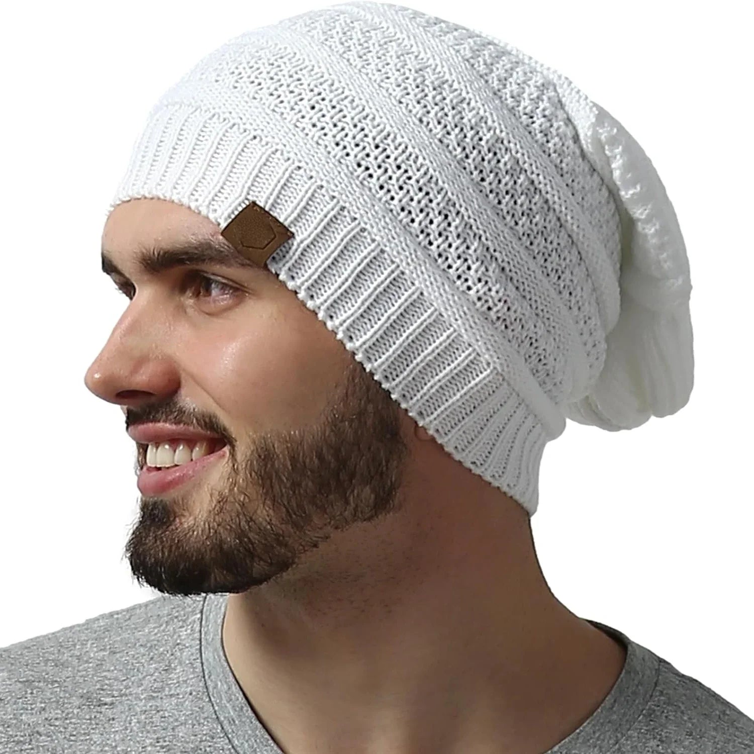 Cozy Knitted Beanie with Fur Lining White