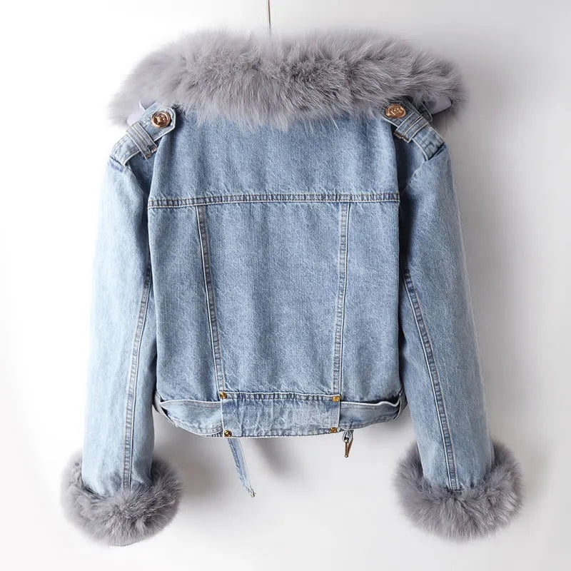 Chic Denim & Fur Jacket for Elegance