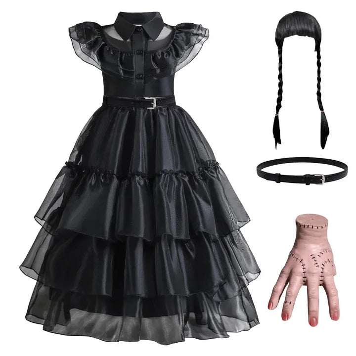 Halloween's Black Layered Cake Gown for Girls with Mesh Details