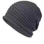 Unisex Autumn Winter Knitted Wool Roll-Brim Beanie Dark Grey