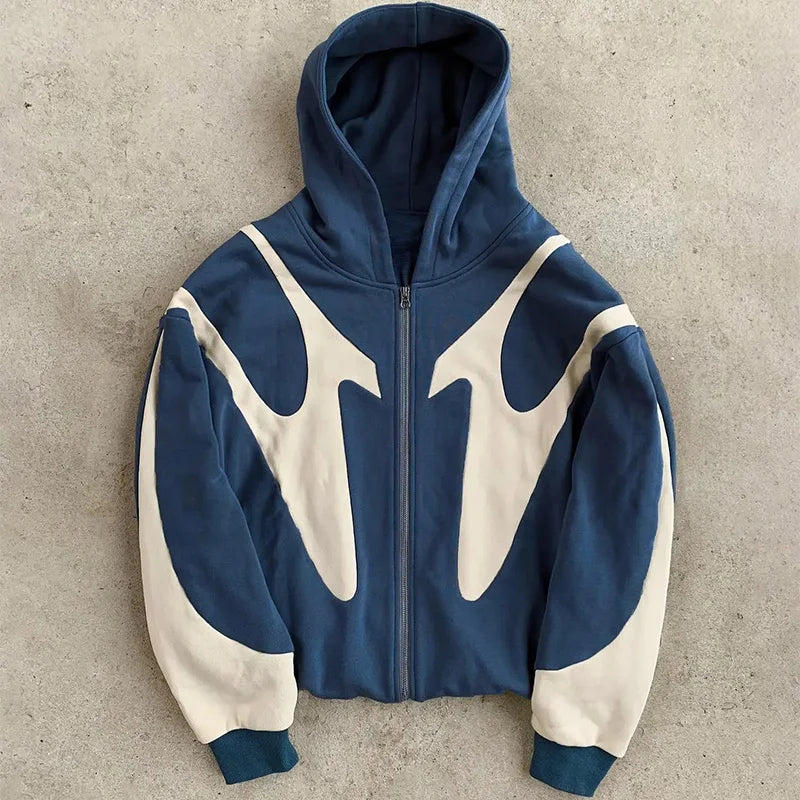 Women's Retro Letter Printed Devil Pattern Hoodie Casual Streetwear Blue