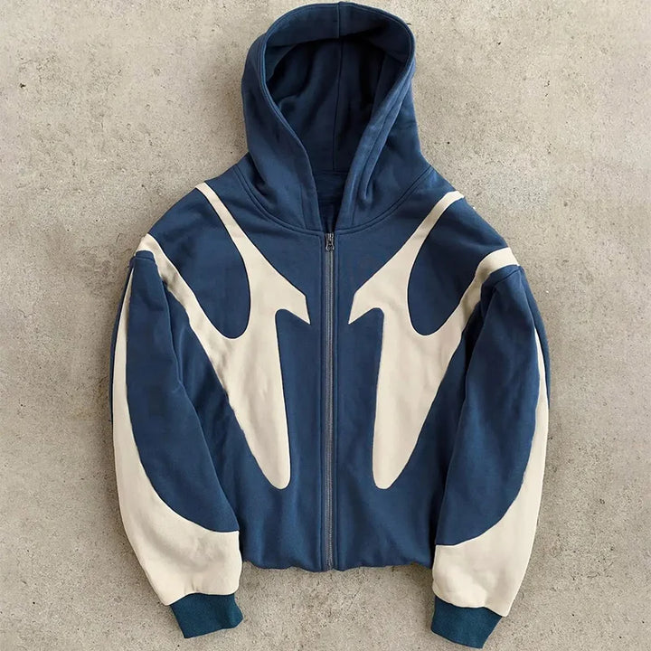 Women's Retro Letter Printed Devil Pattern Hoodie Casual Streetwear Blue