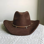 Adjustable Suede Wide-Brim Cowboy Fedora Hat 32 56-58cm