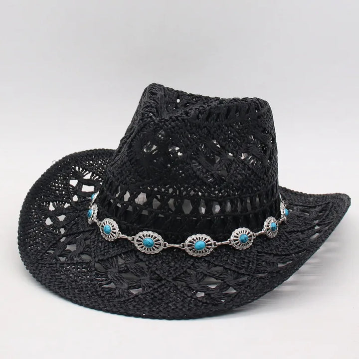 Bohemian Straw Cowboy Hat with Wooden Beads – Perfect for Sun Protection-MODAUTLET