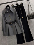 Chic Blazer & Pants Set Gray two-piece