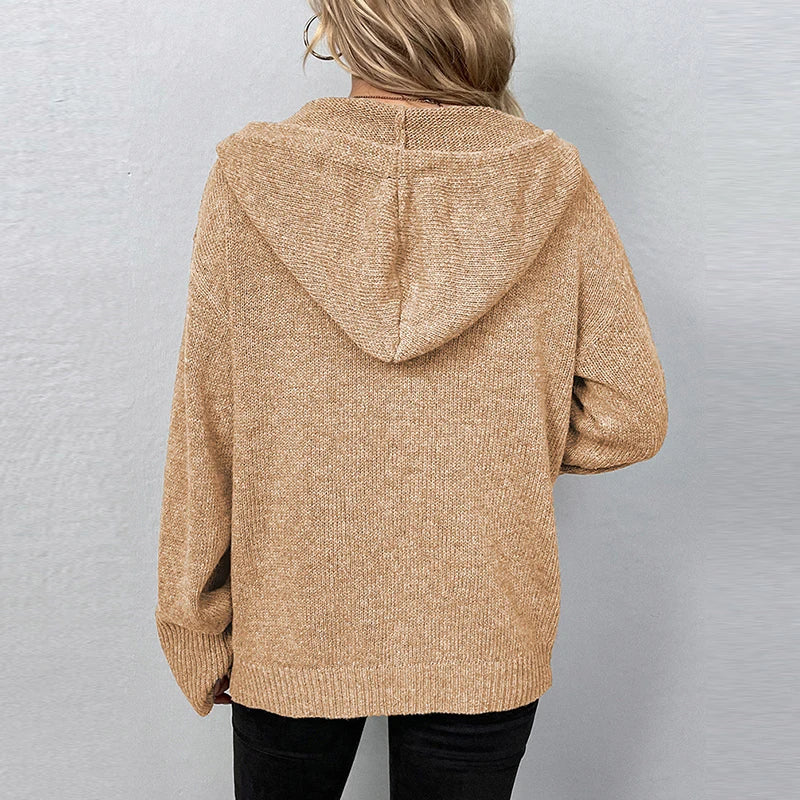 Lightweight Knit Hooded Cardigan for Women - Cozy & Warm Everyday Wear