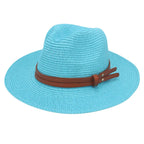 Breathable Straw Panama Sun Hat With Wide Brim Protection Lake Blue