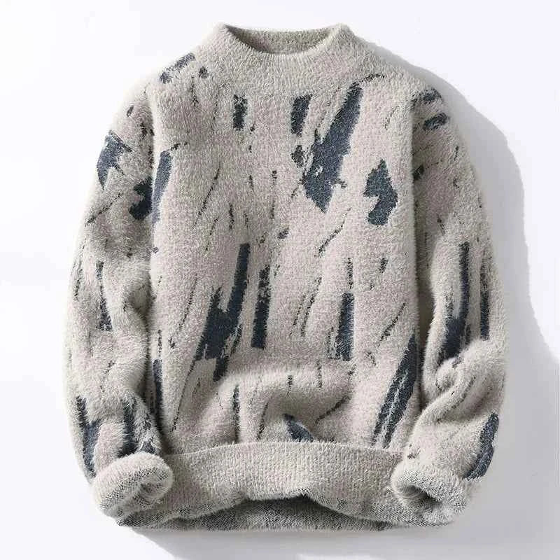 Abstract Pattern Knit Sweater - Cozy Winter Essential Beige