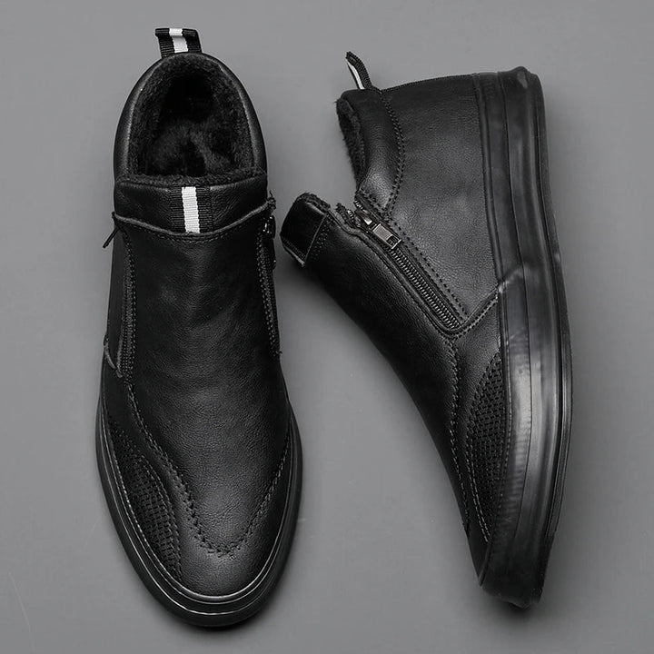 Men's Plush-Lined Non-Slip Leather Sneakers-MODAUTLET
