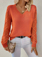 Women's Timeless V-Neck Long Sleeve Blouse Orange