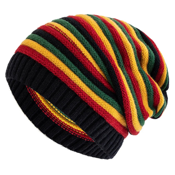 Striped Knitted Slouchy Winter Beanie for Women-MODAUTLET