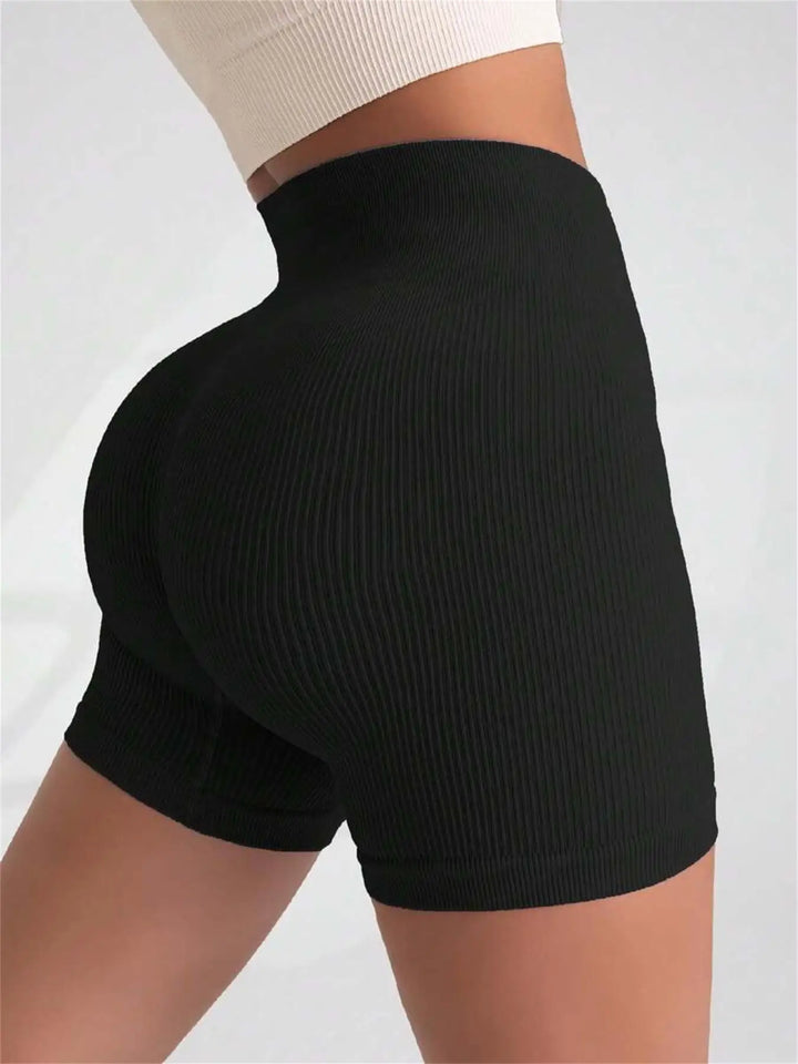 Women's High-Waisted Yoga Shorts, Lift and Shape, Ribbed Texture
