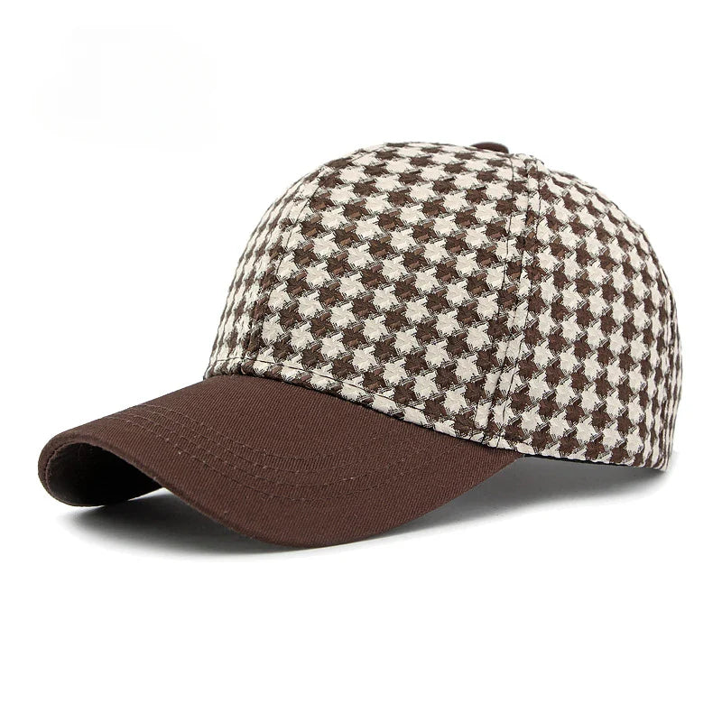 Houndstooth Pattern Canvas Cap-MODAUTLET