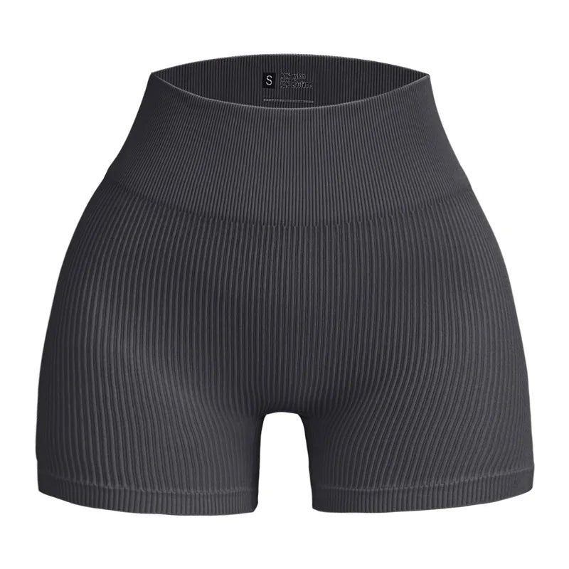 Women's High-Waisted Yoga Shorts, Lift and Shape, Ribbed Texture