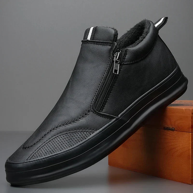 Men's Plush-Lined Non-Slip Leather Sneakers