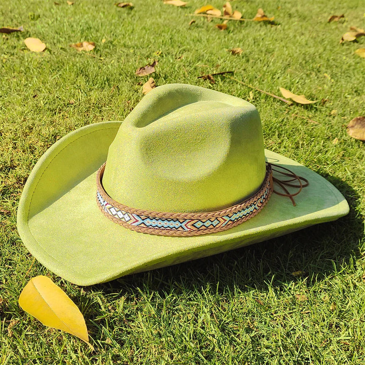 Adjustable Suede Wide-Brim Cowboy Fedora Hat-MODAUTLET