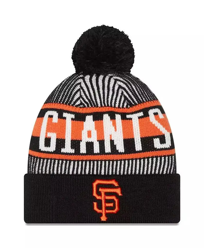 San Francisco Giants Striped Knit Beanie with Pom Black One Size Fits All