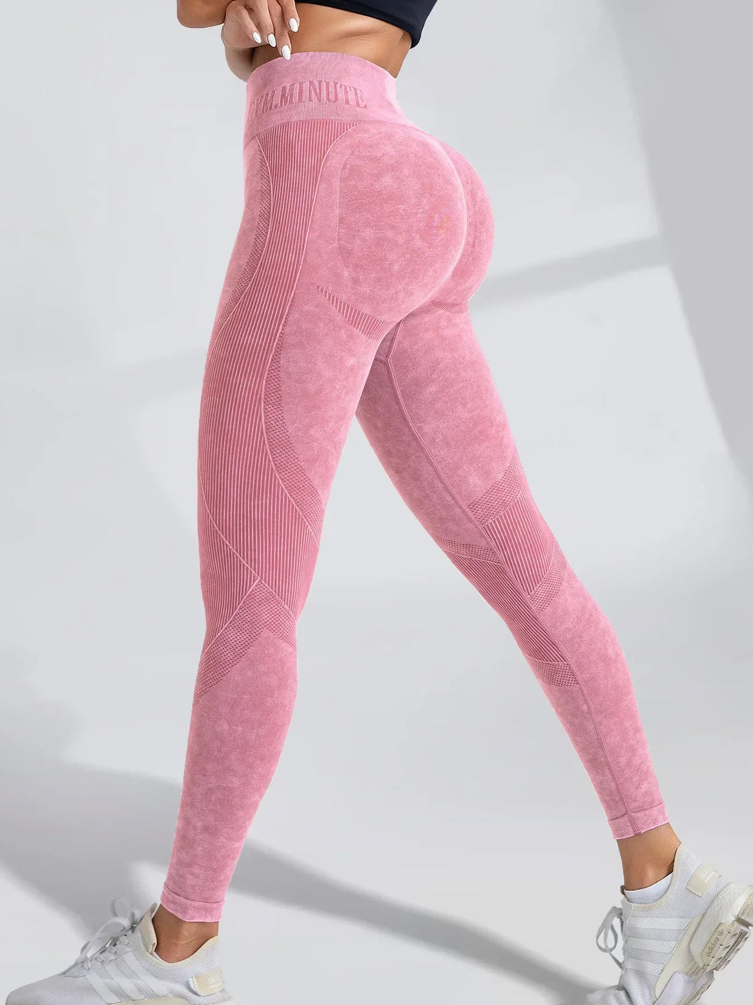 Women's High-Waisted Seamless Yoga Pants with Cool Lettering Pink