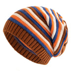 Striped Knitted Slouchy Winter Beanie for Women Camel 55cm-60cm