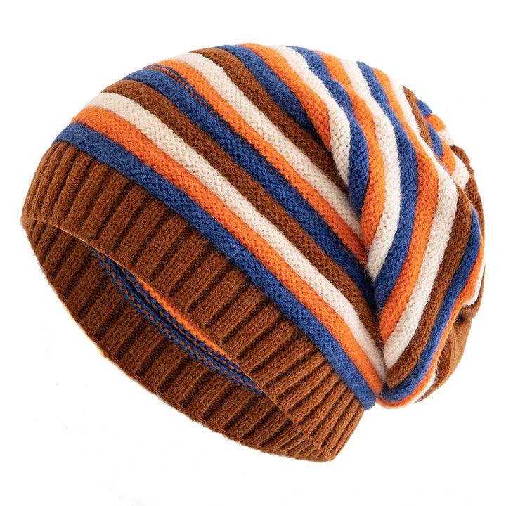 Striped Knitted Slouchy Winter Beanie for Women-MODAUTLET