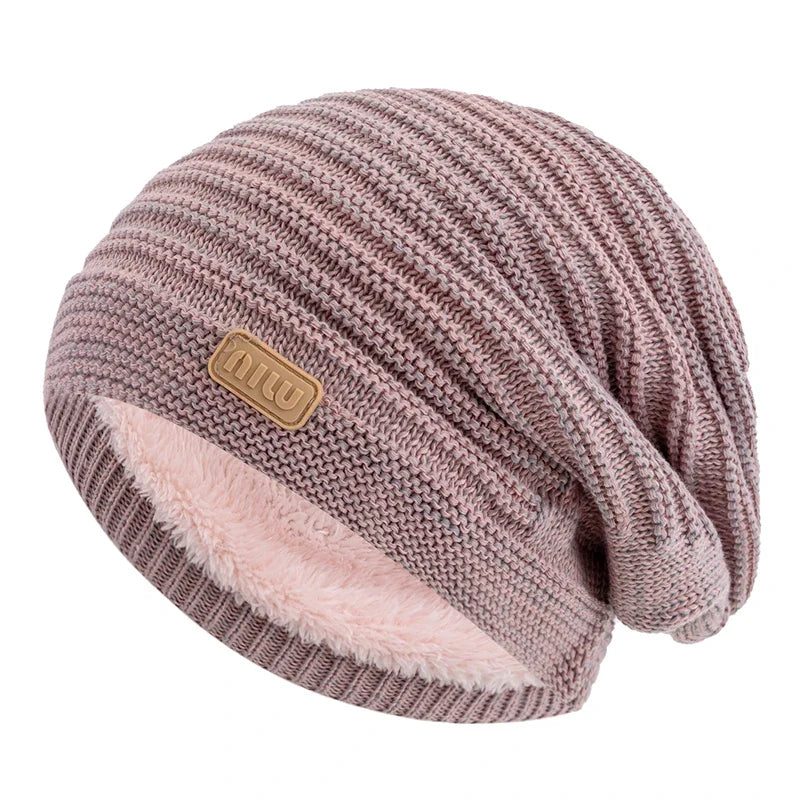 Unisex Striped Slouchy Winter Hat Pink 56cm-60cm