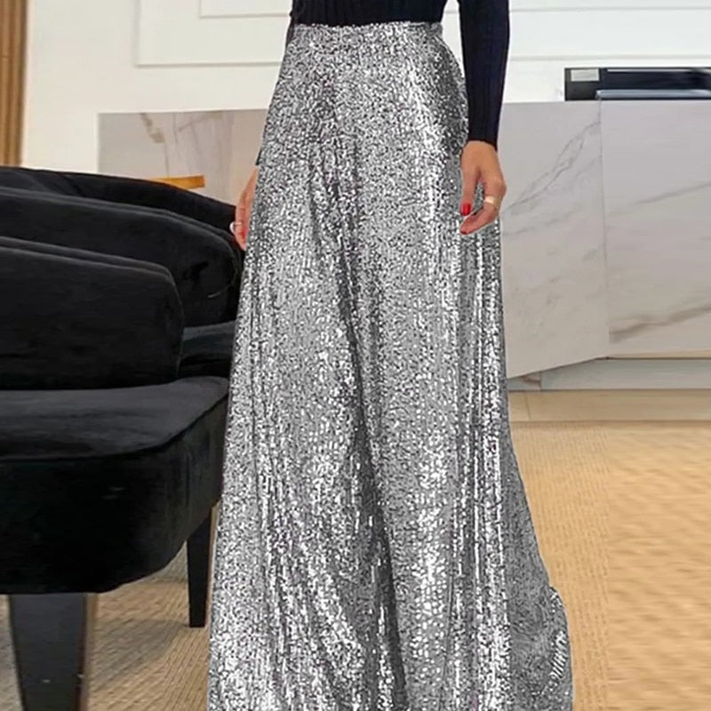 Pantalones anchos brillantes para mujer