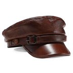 Adjustable Black Luxury Genuine Leather Military Cap - Unisex Brown