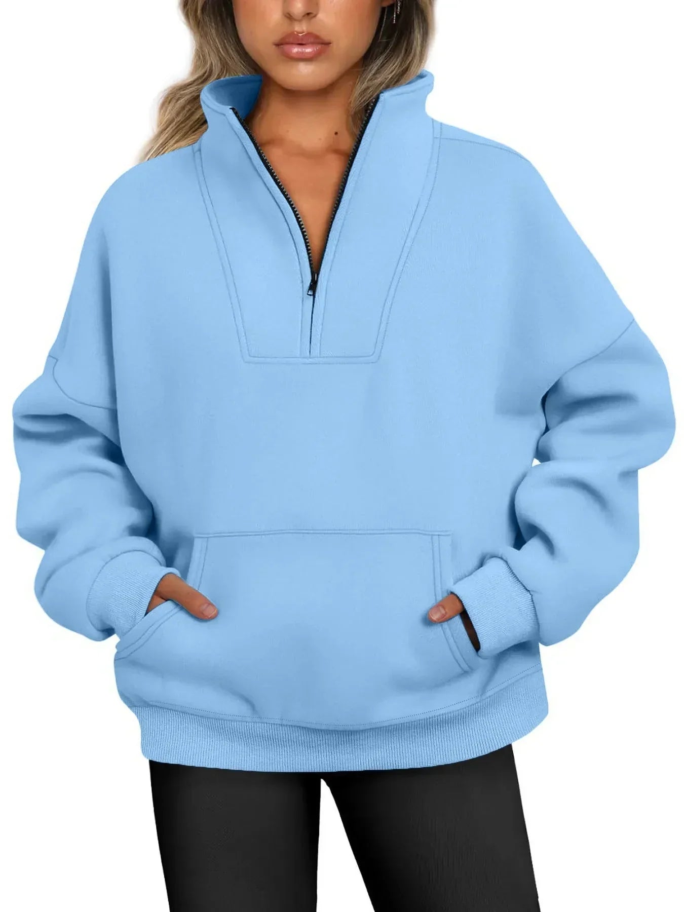 Women's Cozy Quarter-Zip Pullover Sweatshirt Sky Blue