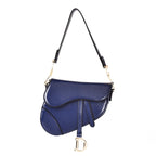 PU Leather Saddle Shoulder Bag For Women With Wide Strap Navy Blue
