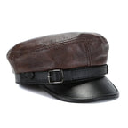 Adjustable Black Luxury Genuine Leather Military Cap - Unisex Brown Black