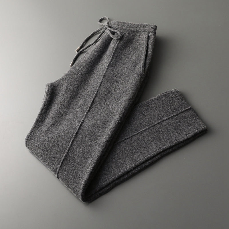 Men's Relaxed Fit Merino Wool Pants with Drawstring Waist Dark Grey