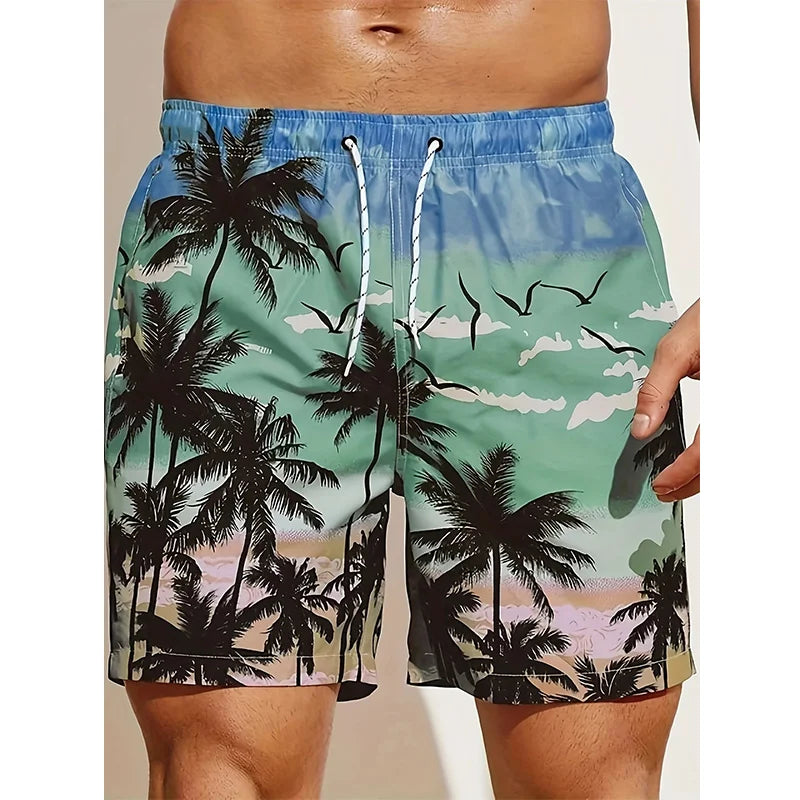 Men's 3D Coconut Tree Print Beach Shorts DK2024WF1546