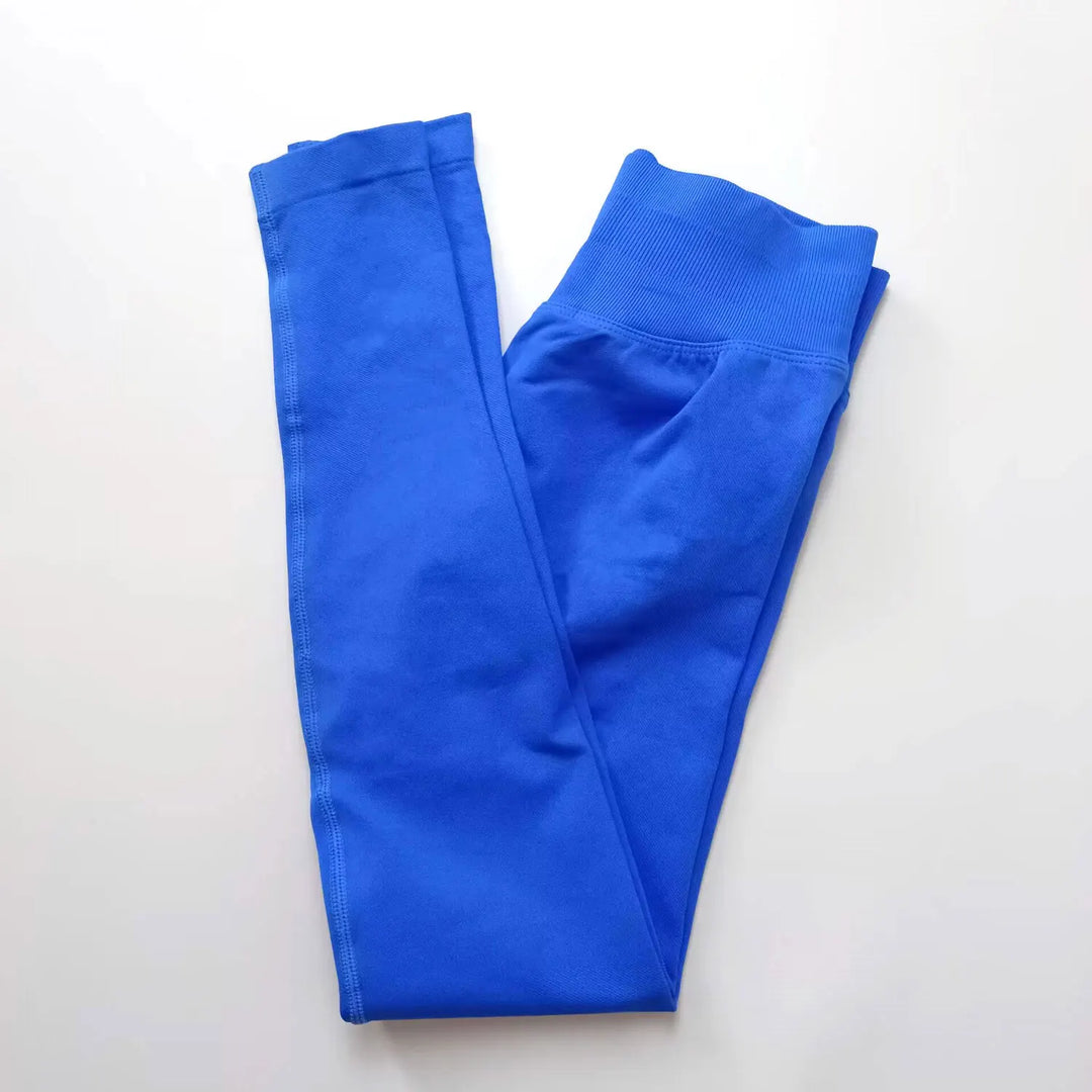 Women's Seamless Yoga Leggings with Low Rib Waistband for Fitness Electric Blue