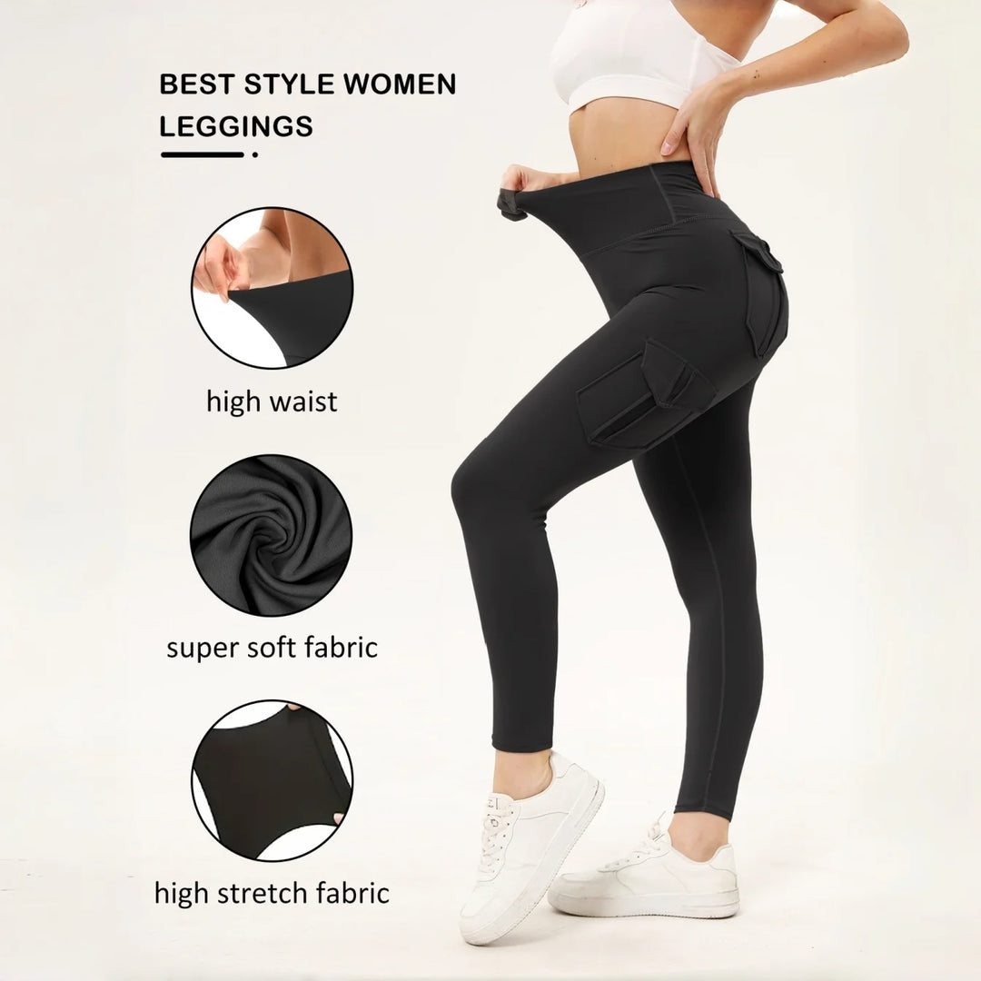 Dame træningsleggings med høj talje i ensfarvet design og lommer