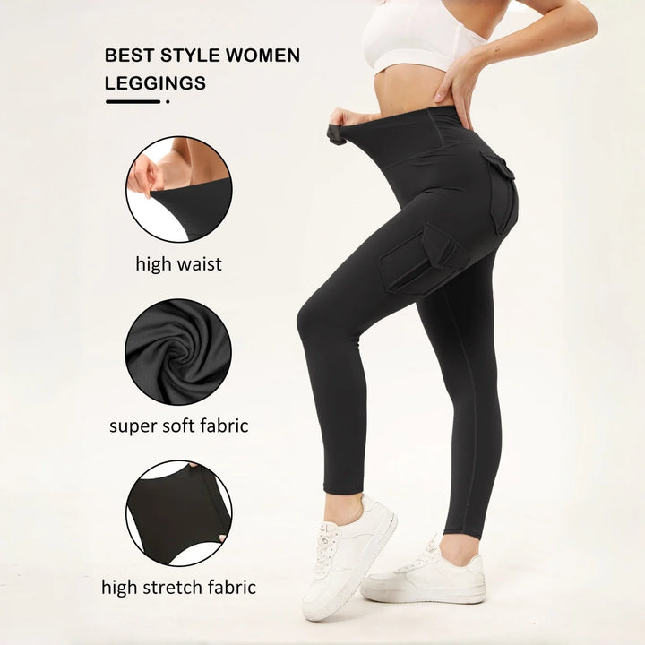 Dame træningsleggings med høj talje i ensfarvet design og lommer