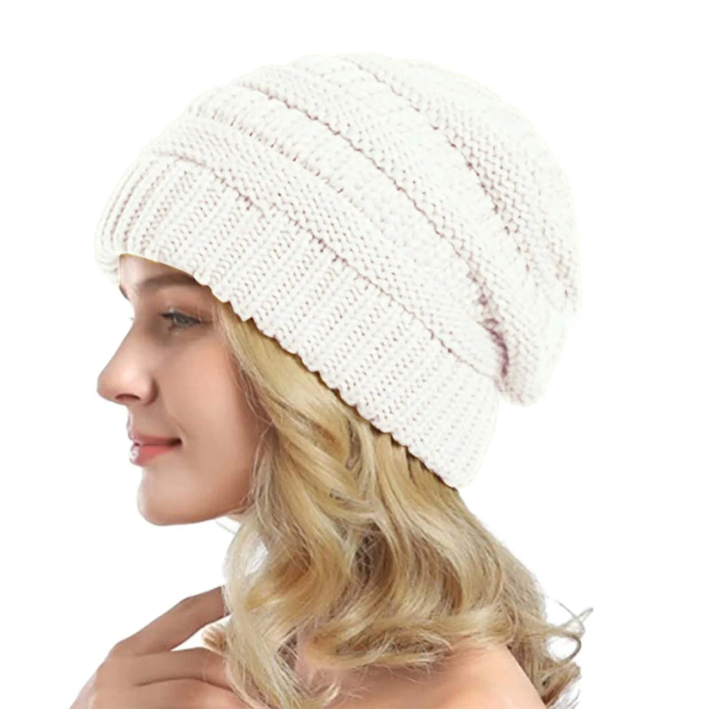 Cozy Chunky Cuffed Knit Beanie White One Size