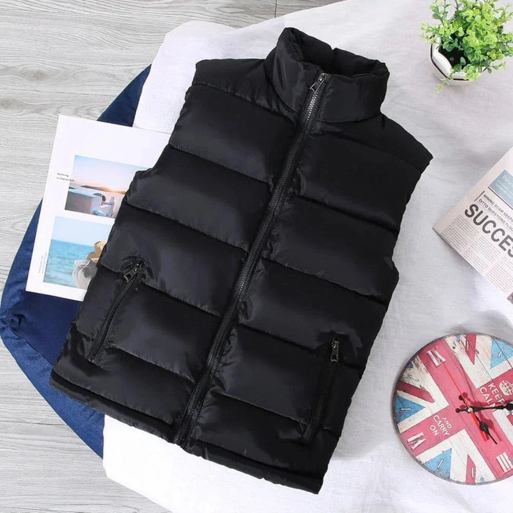 Men's Casual Warm Slim Puffer Vest - Stand Collar, Lightweight Design