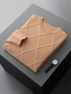 Men's Merino Wool Sweater in Meadow Green Camel Brown